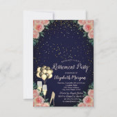 Invitation Haut talons, Confetti Blue Floral Retraite Party (Devant)