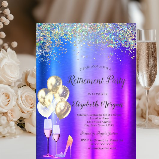 Invitation Haut talons, Confetti Coloré Purple Retraite