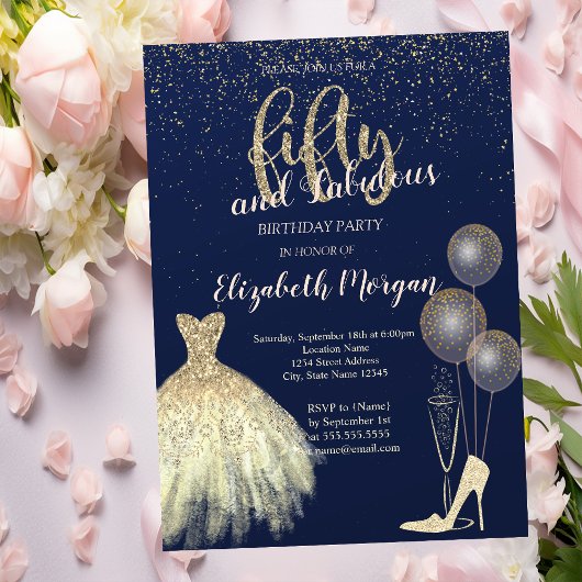 Invitation Haut talons Confetti, habiller bleu marine 50e ann