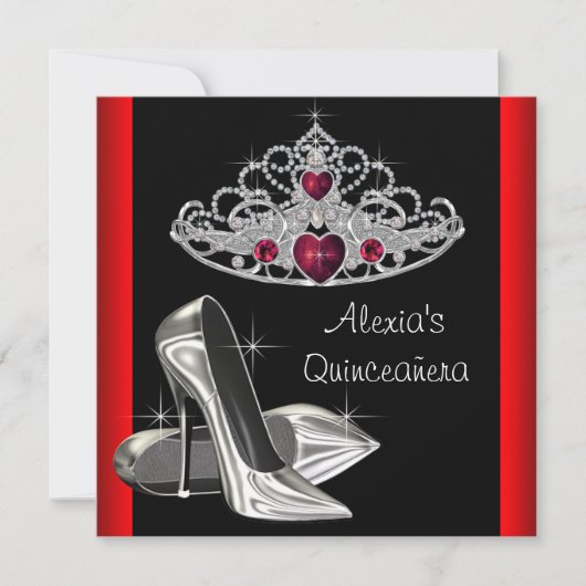Invitation Haut talons Tiara Rouge Noir Quinceanea (Devant)