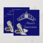 Invitation Haut talons Tiara Royal Blue Quinceanera (Devant / Derrière)