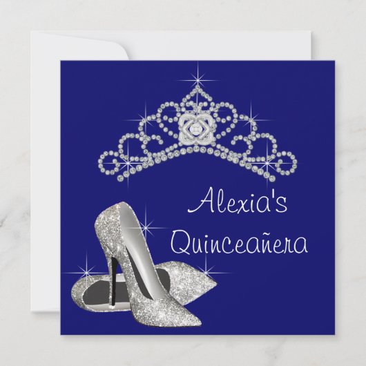 Invitation Haut talons Tiara Royal Blue Quinceanera (Devant)