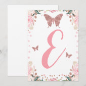 Invitation Haute Chaise Papillon rose 1er Anniversaire Lettre (Devant / Derrière)