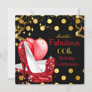 Invitation Hauts Talons Rouges Miroitent Or Fête d'Anniversai