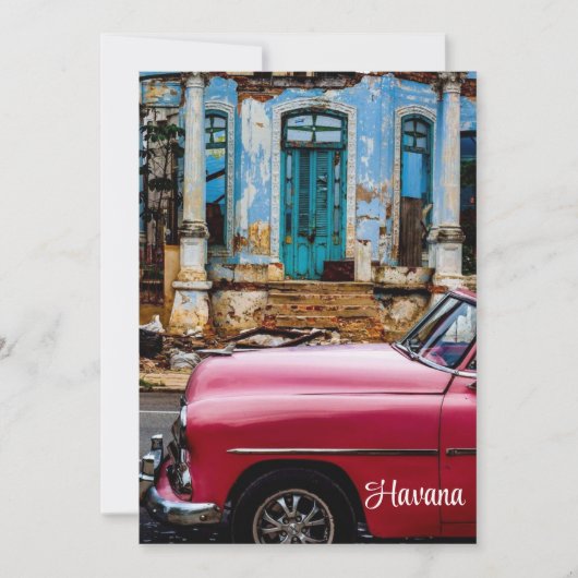 Invitation Havana Cuba Voiture rouge Vintage (Devant)