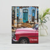 Invitation Havana Cuba Voiture rouge Vintage (Debout devant)