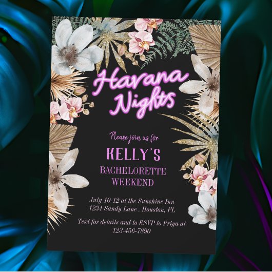 Invitation Havana Nights Neon Cubain Bachelorette Week-end