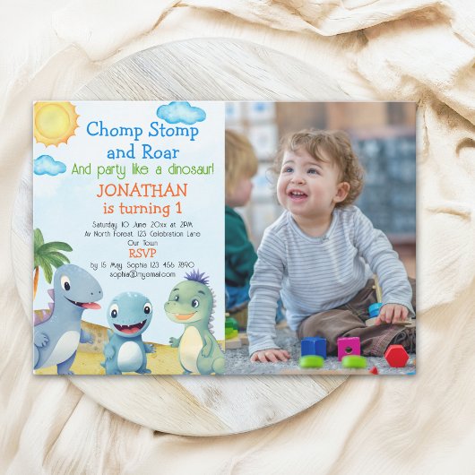 Invitation Have fun like a Dinosaur, Birthday boy with photo