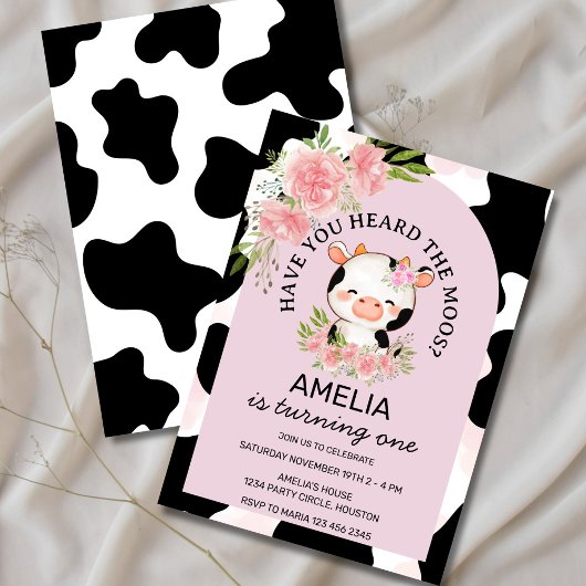 Invitation Have You Heard the Moos Pink Cow Print Birthday
