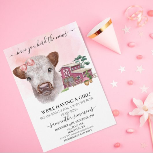 Invitation Have you Herd the News Girl Highland Cow Calf  