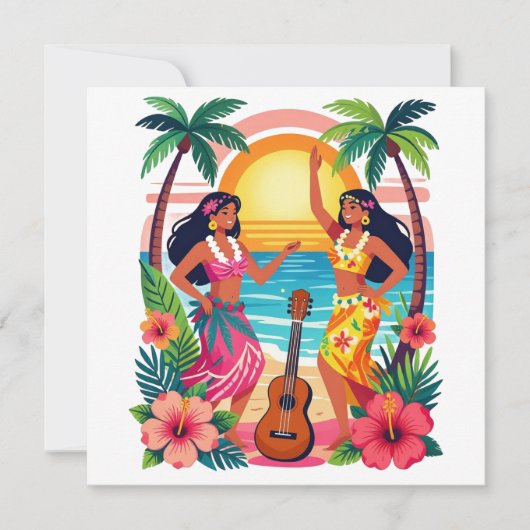 Invitation Hawaïen Danse Tropicale de Hula Coucher de Soleil (Devant)