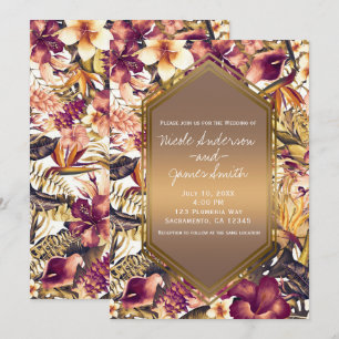 Invitation Hawaïen Golden Tropics Élégant Mariage Vintage