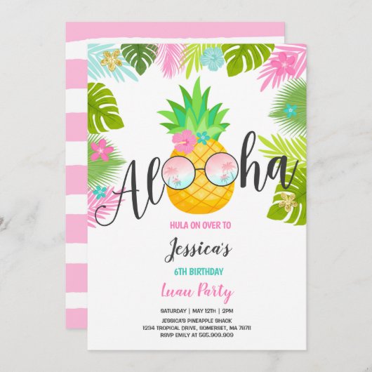 Invitation Hawaïen Luau d'ananas d'invitation d'anniversaire (Devant / Derrière)