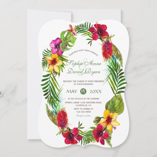 Invitation Hawaïen radiant Tropical Floral Mariage (Devant)