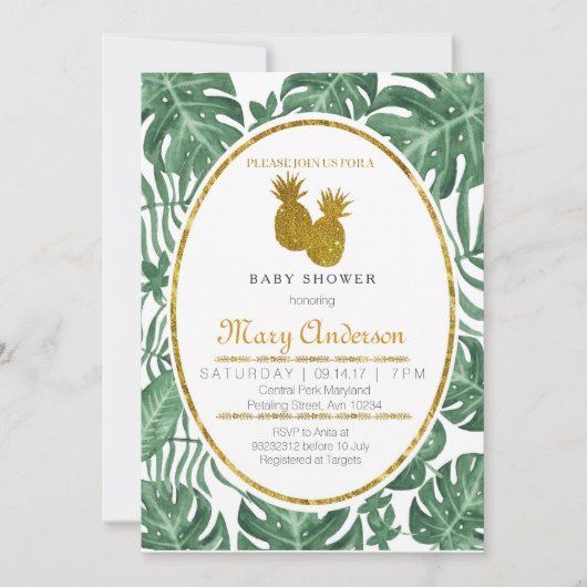 Invitation hawaïenne de baby shower d'ananas (Devant)