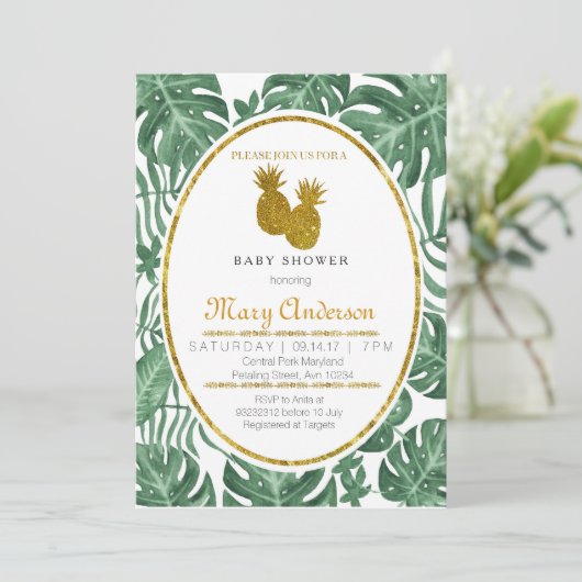 Invitation hawaïenne de baby shower d'ananas (Debout devant)