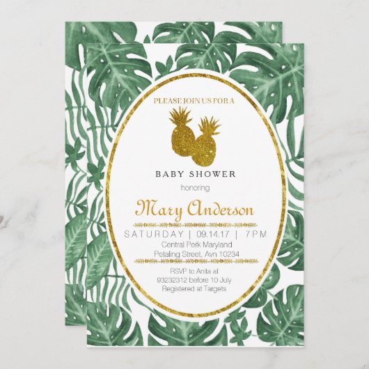 Invitation hawaïenne de baby shower d'ananas (Devant / Derrière)