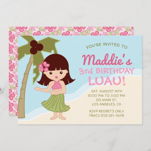 Invitation hawaïenne de fête d'anniversaire de (Devant / Derrière)