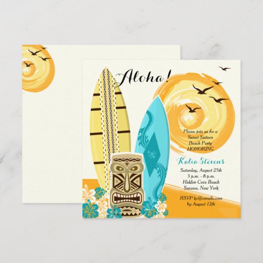 Invitation hawaïenne de planches de surf de Luau (Devant / Derrière)