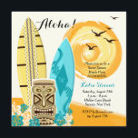 Invitation hawaïenne de planches de surf de Luau<br><div class="desc">Planification d'un luau pour une occasion ? Cette conception d'île-thème est parfaite pour votre partie. Elle comporte des planches de surf, un tiki, des fleurs tropicales et un soleil d'or. Il est facile customiser la carte avec vos mots, options de police, de couleur de police, de papier de forme et...</div>