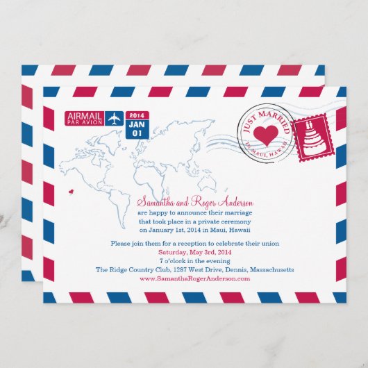 Invitation Hawaii Air Mail Réception de mariage (Devant / Derrière)