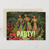 Invitation Hawaii Aloha Palm Hula Art Design (Devant / Derrière)