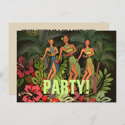 Invitation Hawaii Aloha Palm Hula Art Design (Devant / Derrière)
