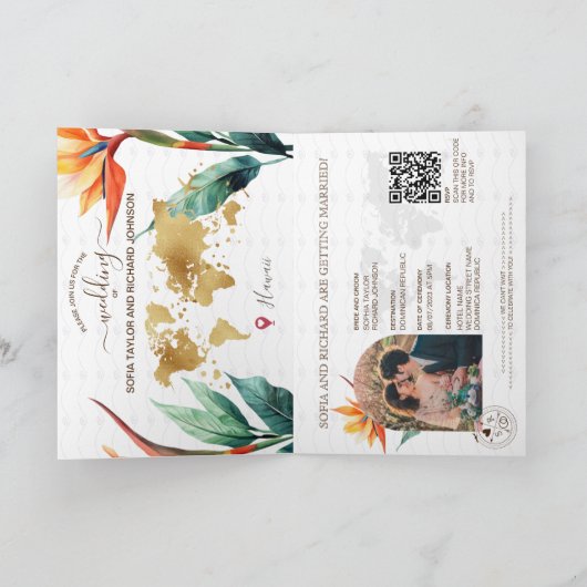 Invitation Hawaii Beach Destination Mariage Passeport QR Code (Intérieur)