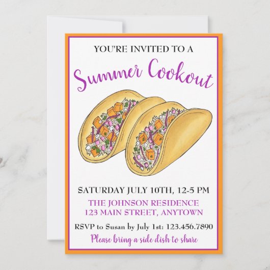 Invitation Hawaii Fish Tacos Summer Cookout Picnic Party (Devant)