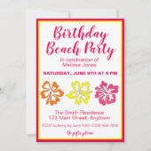 Invitation Hawaii Hibiscus Fleurs Anniversaire Beach Party Lu (Devant)