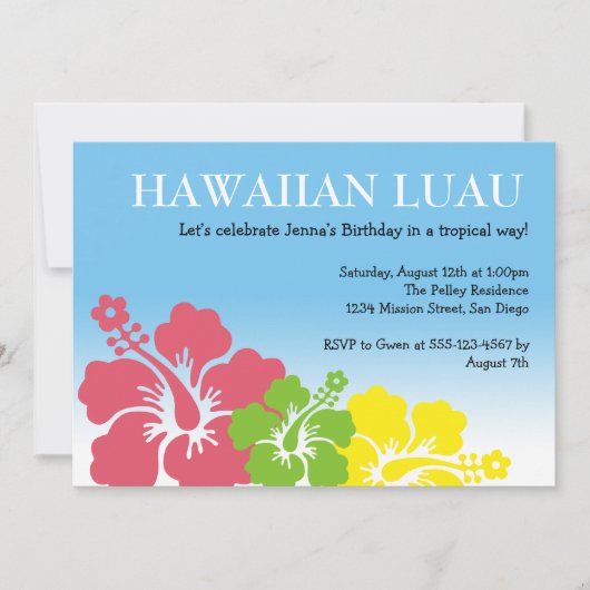Invitation Hawaii Luau hibiscus fleurs île tropicale (Devant)