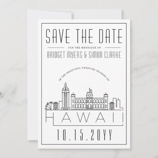 Invitation Hawaii Mariage Ciel Stylisé Enregistrer la Date (Devant)