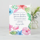 Invitation Hawaii plage rose flamingo floral luau mariage (Debout devant)
