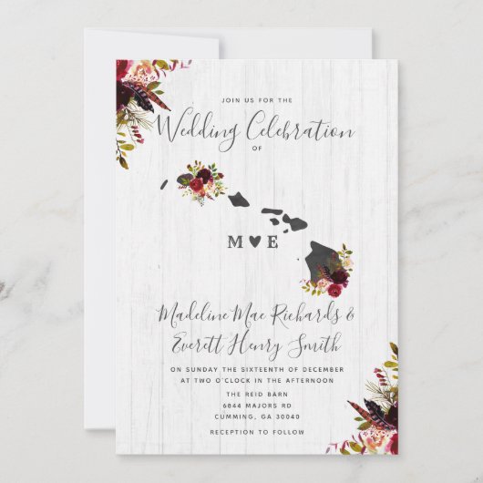 Invitation Hawaii State Chic Destination Floral Mariage (Devant)