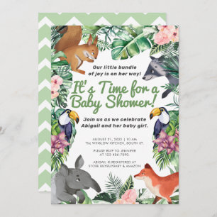 Invitation Hawaii Tropical Animals Baby shower fille