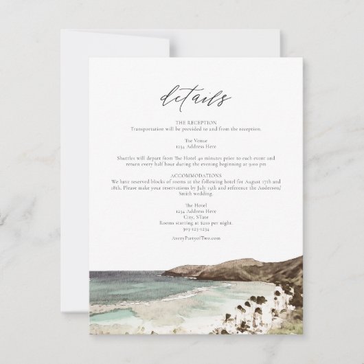 Invitation HAWAII Tropical Hawaii Beach Détails de mariage Ca (Devant)