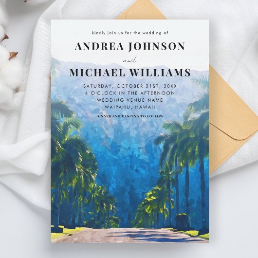 Invitation Hawaii Watercolor Beach Palm Destination Mariage