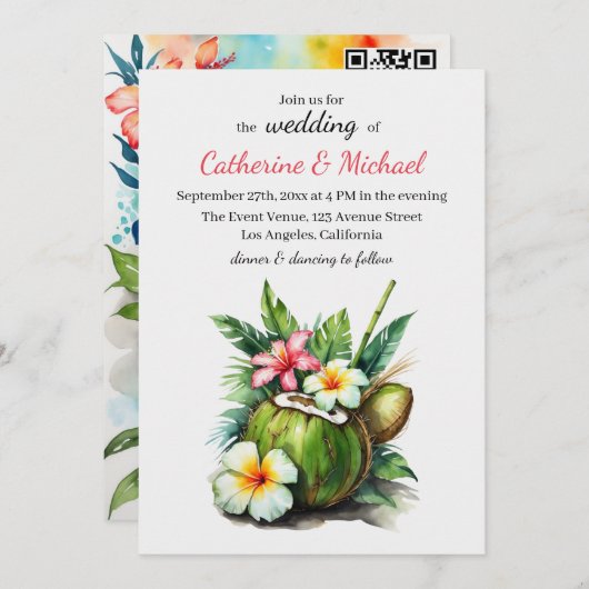 Invitation Hawaiian Beach vacances été Hibiscus Mariage (Devant / Derrière)