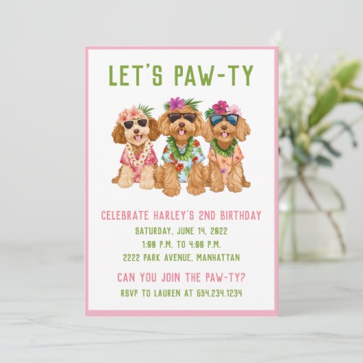 Invitation Hawaiian Goldendoodle Chiens Fleur Lei (Debout devant)