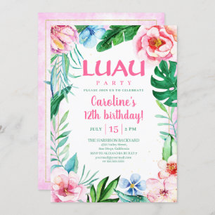 Invitation Hawaiian Luau Party Tropical Floral rose Anniversa