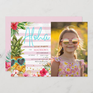 Invitation Hawaiian Luau Pineapple Girl Picture Anniversaire