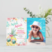 Invitation Hawaiian Luau Pineapple Pool Party Fille Anniversa (Debout devant)