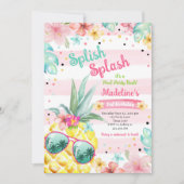 Invitation Hawaiian Luau Pineapple Pool Party Fille Anniversa (Devant)