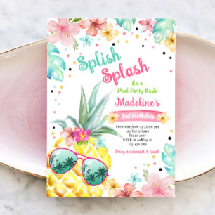 Invitation Hawaiian Luau Pineapple Pool Party Fille Anniversa