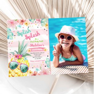 Invitation Hawaiian Luau Pineapple Pool Party Fille Anniversa