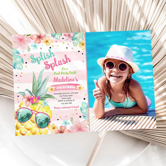 Invitation Hawaiian Luau Pineapple Pool Party Fille Anniversa