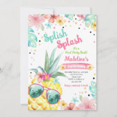 Invitation Hawaiian Luau Pineapple Pool Party Fille Anniversa (Devant)