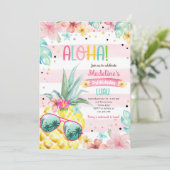 Invitation Hawaiian Luau Pineapple Tropical Girl Anniversaire (Debout devant)