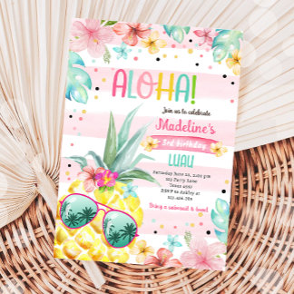 Invitation Hawaiian Luau Pineapple Tropical Girl Anniversaire