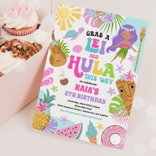 Invitation Hawaiian Luau Tropical Summer Pool Birthday Party